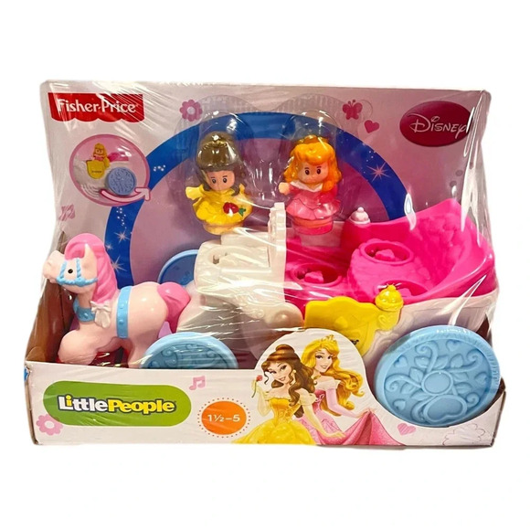 Fisher-Price Little People Disney Princess Belle & Aurora Coach  Sounds 2014 New - Picture 1 of 7